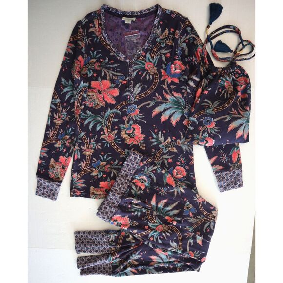 Sundance Women's Sz M Purple Floral Thermal L/S Top, Pants & Purse Set - Picture 1 of 14